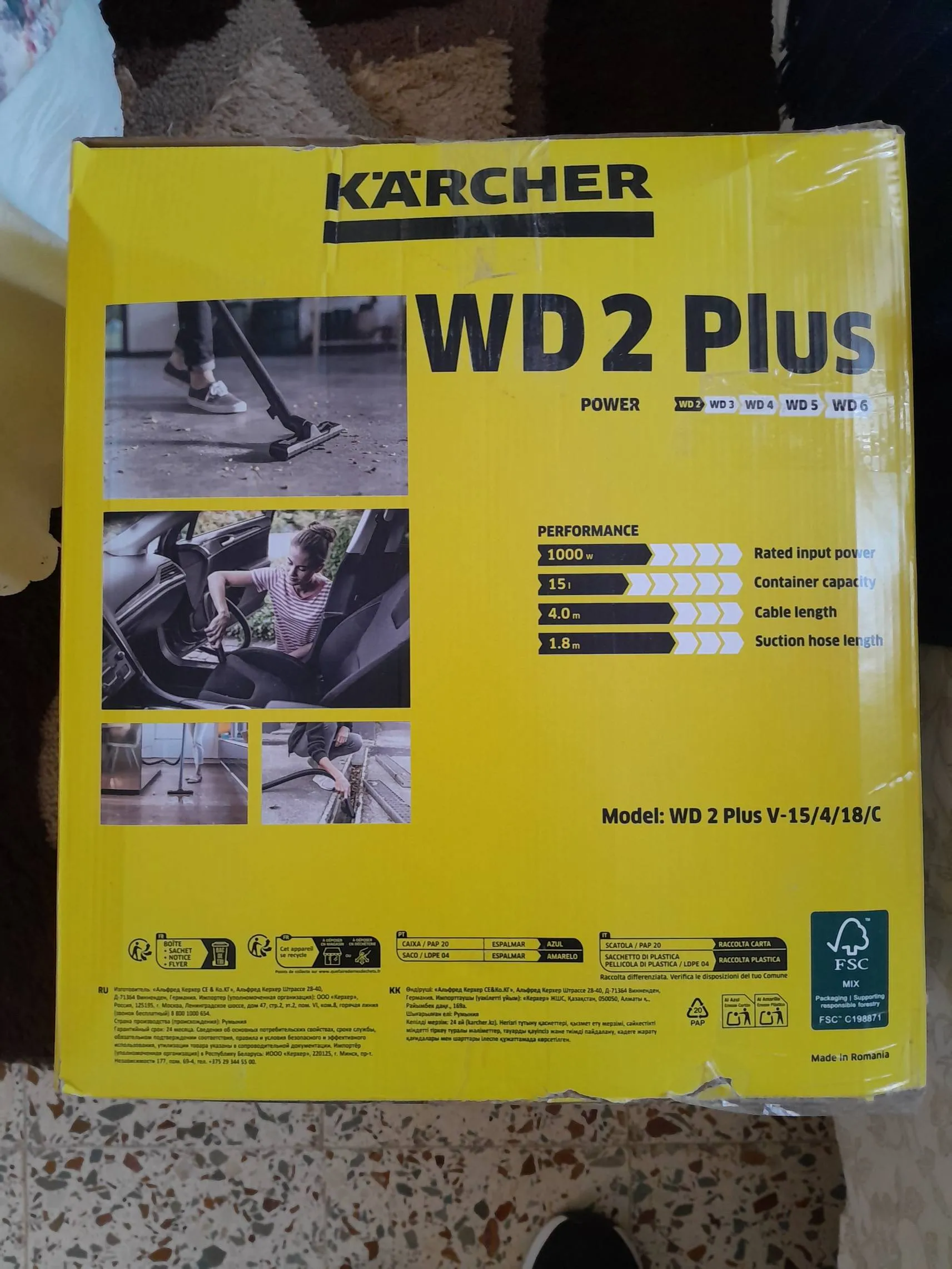 Aspirateur Karcher WD2 Plus dans l'emballage