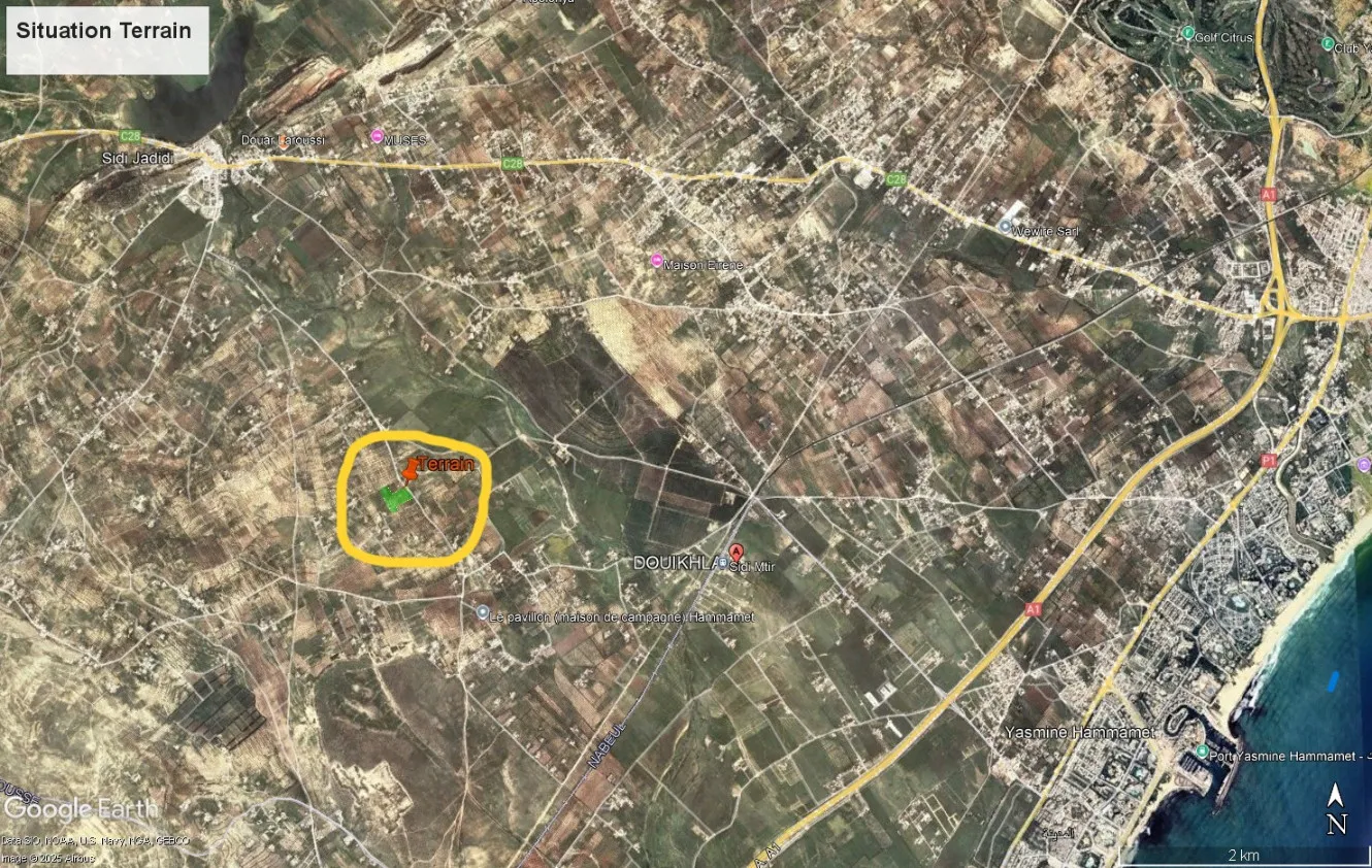 À Vendre Terrains de 850 - 1000 et 1700 m² à Douikhla, Hammamet Sud