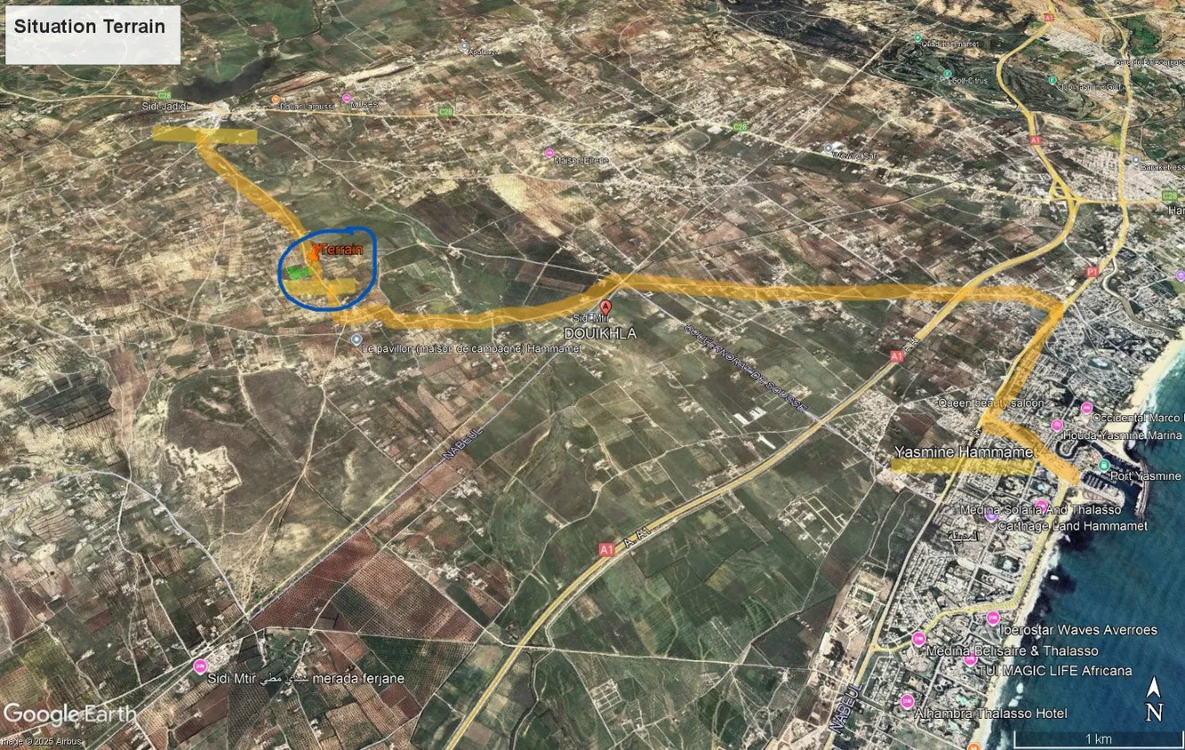 À Vendre Terrains de 850 - 1000 et 1700 m² à Douikhla, Hammamet Sud