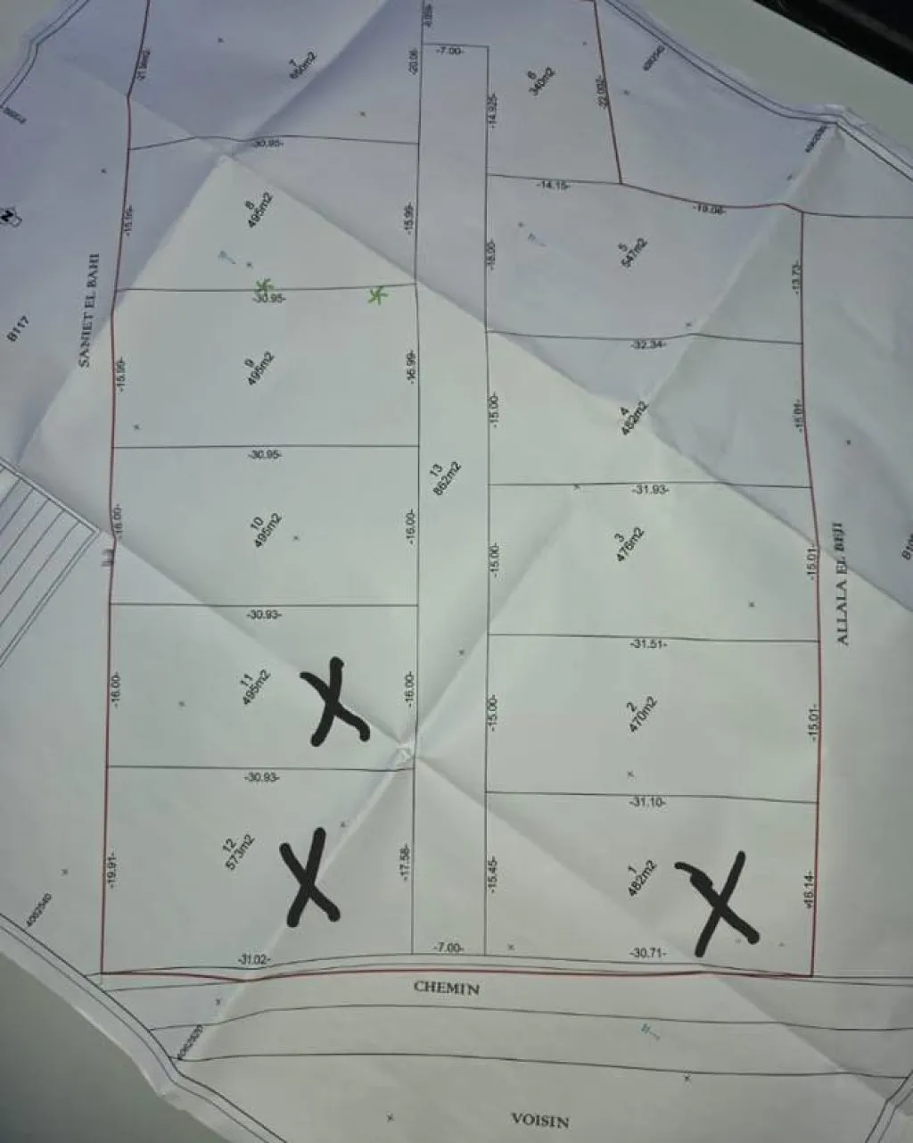5 lots de terrain R+2 à vendre à Boumhal Chela – Route principale – 350 DT/m²