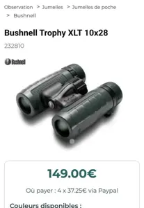 Jumelles BUSHNELL Prime 10x28🇫🇷