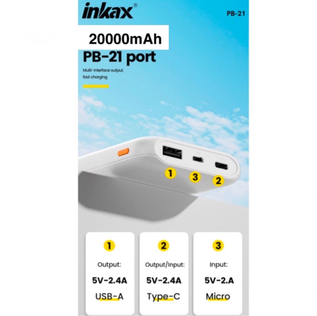 Inkax Power Bank 20000 Mah Charge Rapide Port USB et Type C OutPut  Prix Tunis