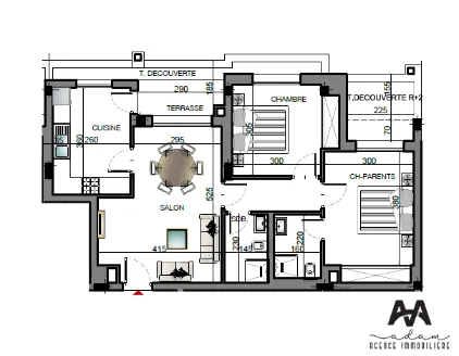 Appartement S+2 de 93 m² à Ennasr 2 – Tunis