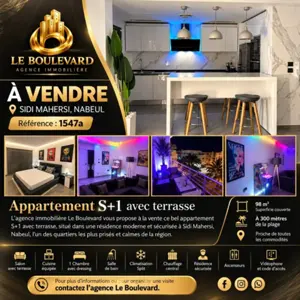 A vendre Appartement S+1 à Sidi Mahersi , Nabeul