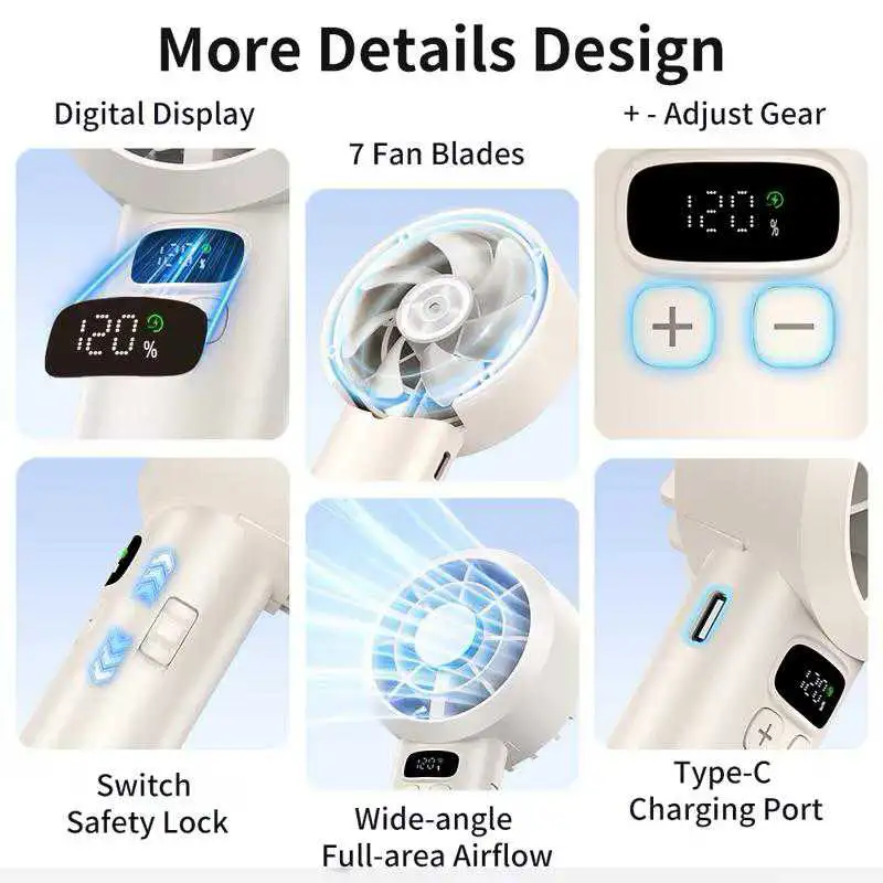 Ventilateur Portable À Main rechargeable avec écran numérique