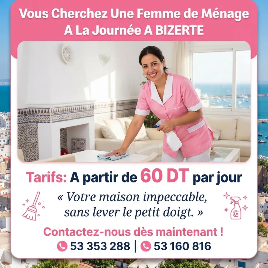 femme de menage par jour a binzret rafraf