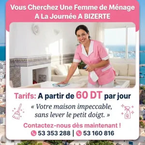 femme de menage par jour a binzret rafraf