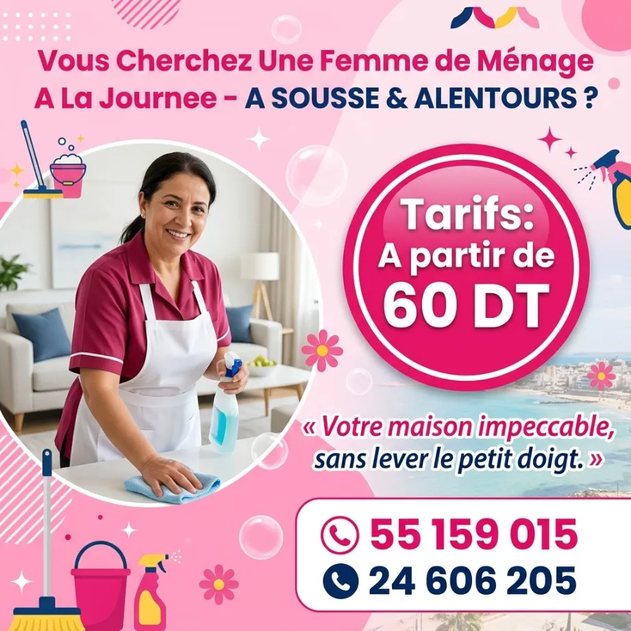FEMME DE MENAGE PAR JOUR A SOUSSE