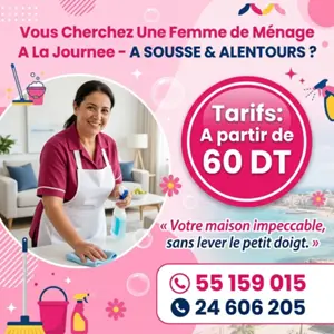 FEMME DE MENAGE PAR JOUR A SOUSSE