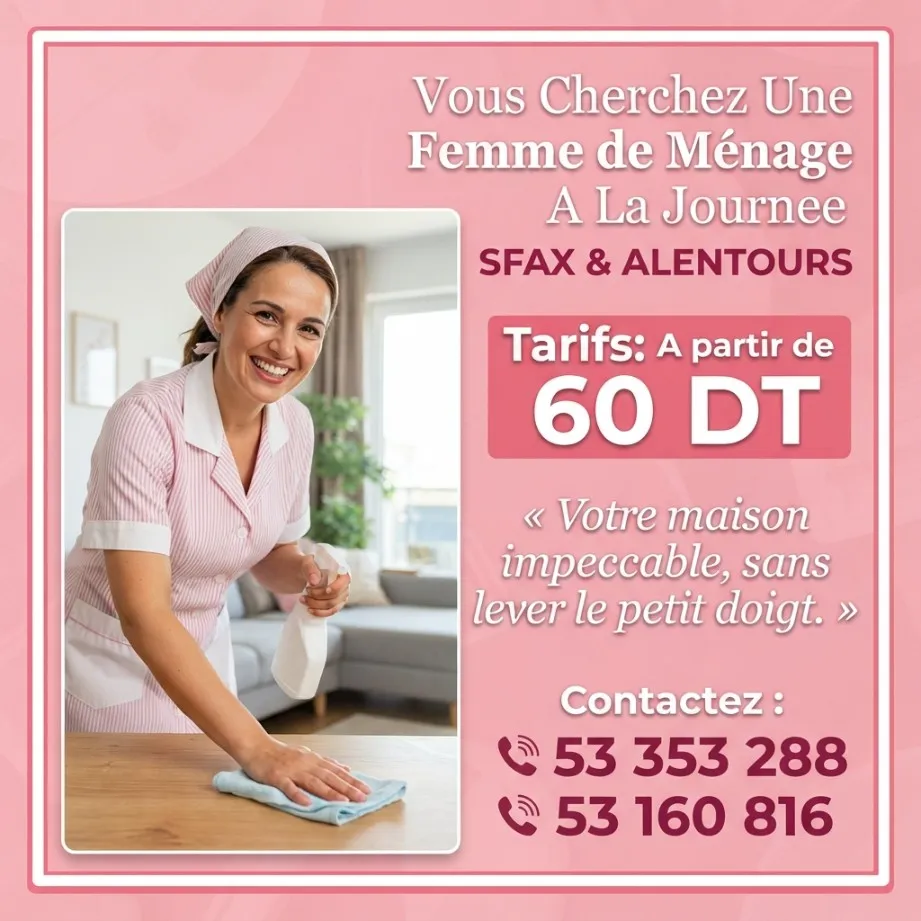femme de menage par jour a kerkennah