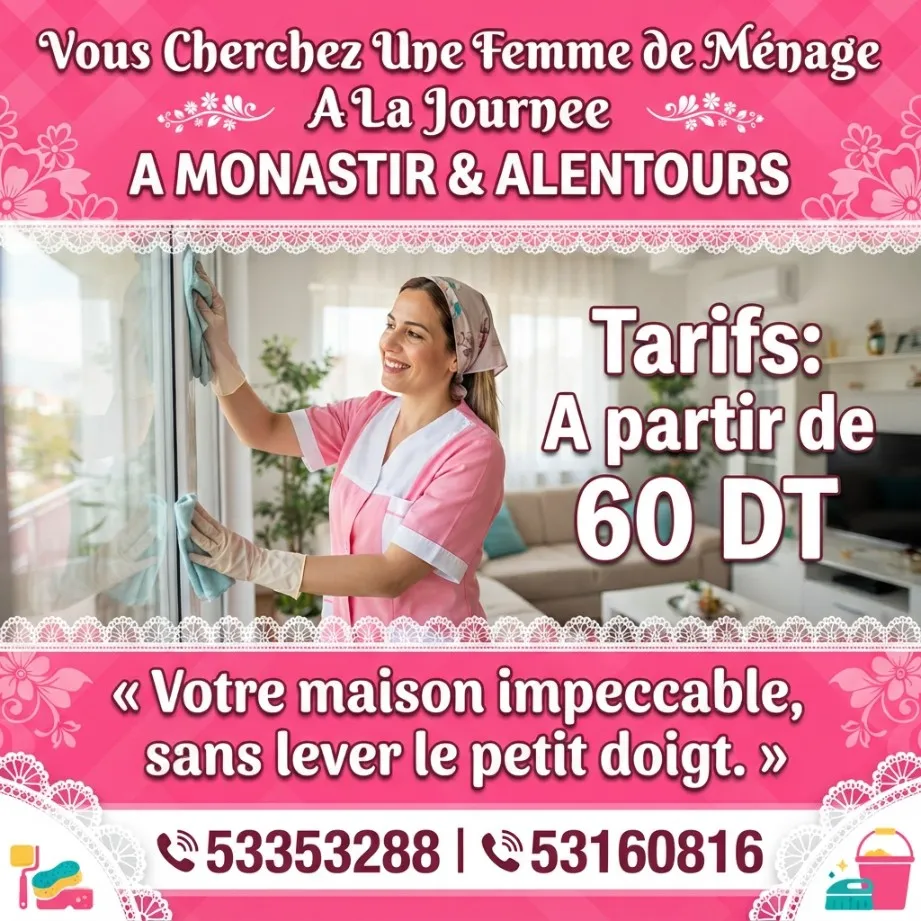 femme de menage par jour a mahdia