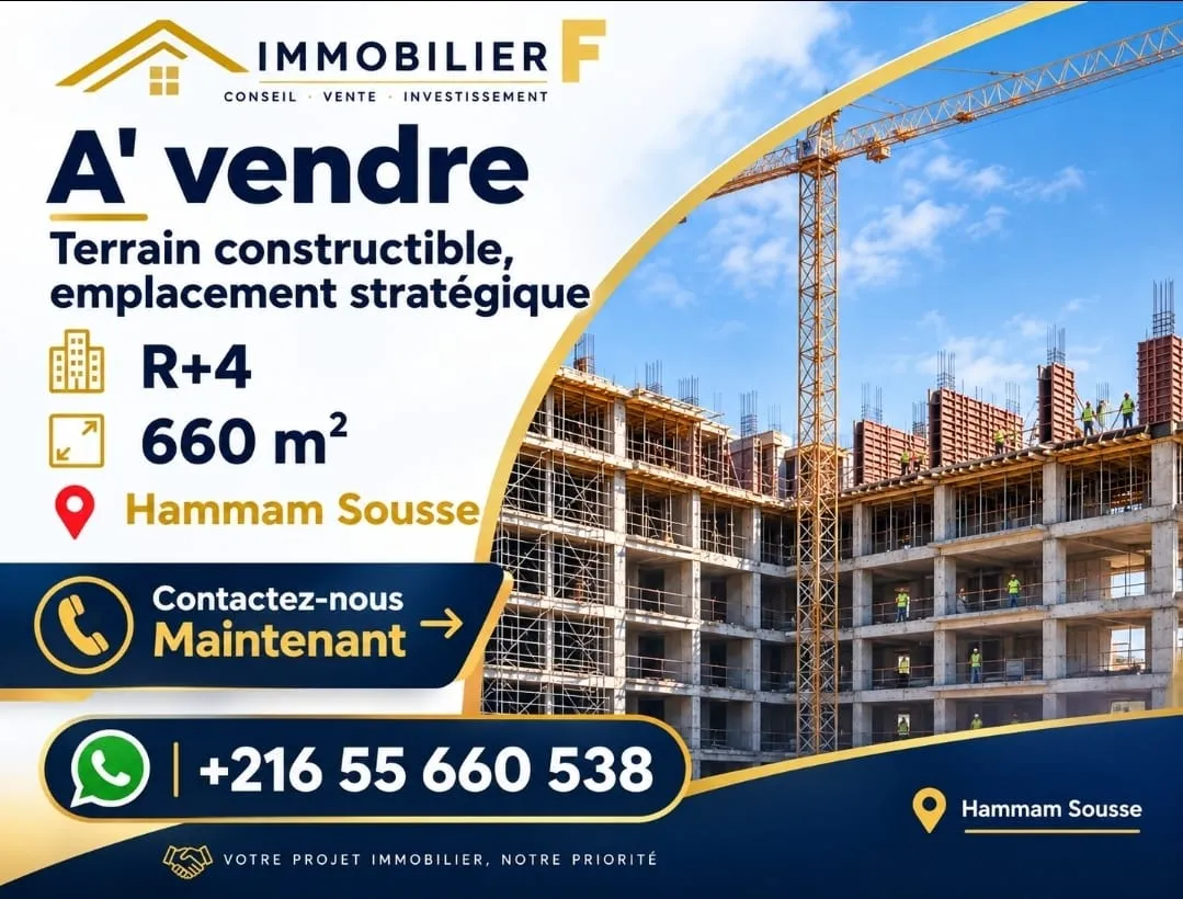 Terrain 650 m² à deux pas de la mer hammam Sousse kantaoui