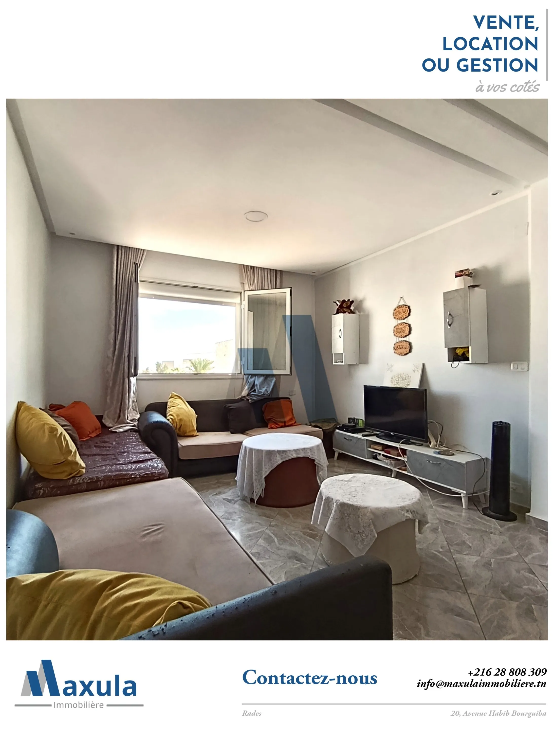 À VENDRE APPARTEMENT S+2 RÉNOVÉ À RADES SNIT (CHEMINOT)